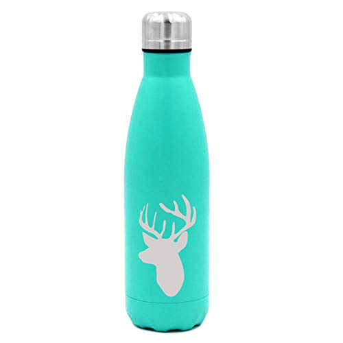 MIP Brand 17 oz. Double Wall Vacuum Insulated Stainless Steel Water Bottle Travel Mug Cup Deer Head with Antlers (Light-Blue)