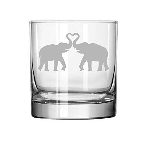 11 oz Rocks Whiskey Highball Glass Elephants Making Heart