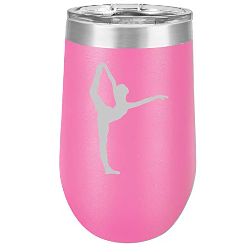 16 oz Double Wall Vacuum Insulated Stainless Steel Stemless Wine Tumbler Glass Coffee Travel Mug With Lid Dancer Gymnastics (Hot Pink)