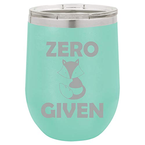 12 oz Double Wall Vacuum Insulated Stainless Steel Stemless Wine Tumbler Glass Coffee Travel Mug With Lid Zero Fox Given Funny (Teal)