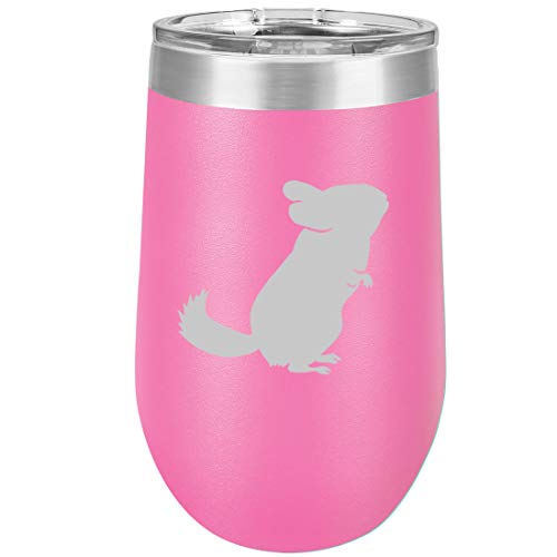 16 oz Double Wall Vacuum Insulated Stainless Steel Stemless Wine Tumbler Glass Coffee Travel Mug With Lid Chinchilla (Hot Pink)