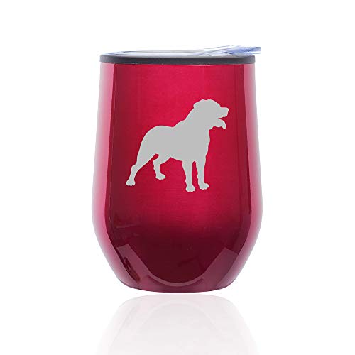 Stemless Wine Tumbler Coffee Travel Mug Glass With Lid Rottweiler (Fuchsia)