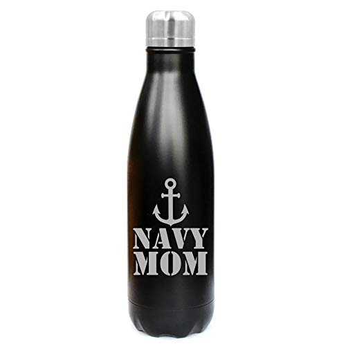 17 oz. Double Wall Vacuum Insulated Stainless Steel Water Bottle Travel Mug Cup Navy Mom (Black)