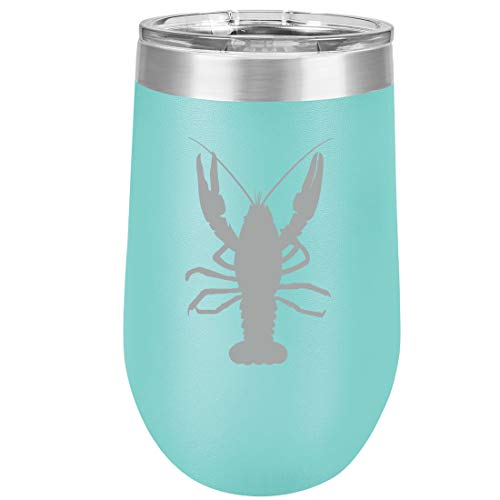16 oz Double Wall Vacuum Insulated Stainless Steel Stemless Wine Tumbler Glass Coffee Travel Mug With Lid Lobster (Teal)