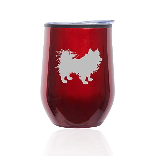 Stemless Wine Tumbler Coffee Travel Mug Glass With Lid Pomeranian (Red)
