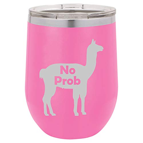 12 oz Double Wall Vacuum Insulated Stainless Steel Stemless Wine Tumbler Glass Coffee Travel Mug With Lid No Prob Llama Funny (Hot-Pink)