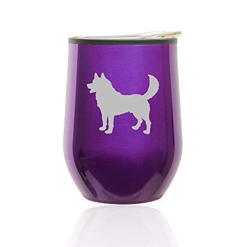 Stemless Wine Tumbler Coffee Travel Mug Glass With Lid Husky (Royal Purple)