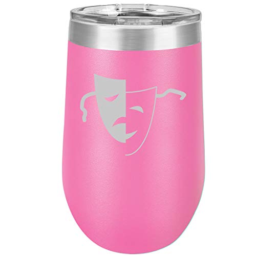 16 oz Double Wall Vacuum Insulated Stainless Steel Stemless Wine Tumbler Glass Coffee Travel Mug With Lid Drama Mask (Hot Pink)