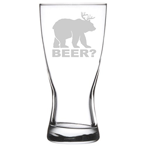 15 oz Beer Pilsner Glass Funny Deer + Bear = Beer