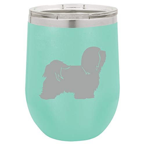 12 oz Double Wall Vacuum Insulated Stainless Steel Stemless Wine Tumbler Glass Coffee Travel Mug With Lid Havanese (Teal)