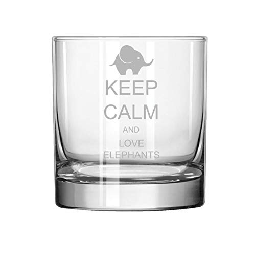 11 oz Rocks Whiskey Highball Glass Keep Calm And Love Elephants