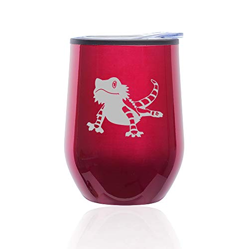 Stemless Wine Tumbler Coffee Travel Mug Glass With Lid Bearded Dragon Lizard (Fuchsia)