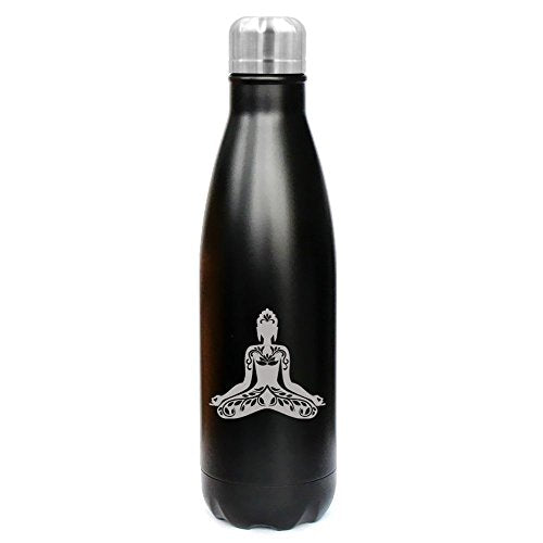 17 oz. Double Wall Vacuum Insulated Stainless Steel Water Bottle Travel Mug Cup Buddha Yoga Lotus (Black)