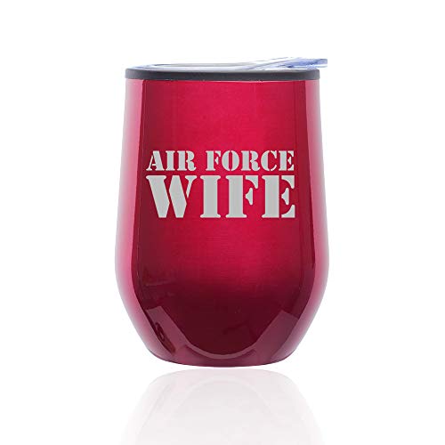 Stemless Wine Tumbler Coffee Travel Mug Glass With Lid Air Force Wife (Fuchsia)