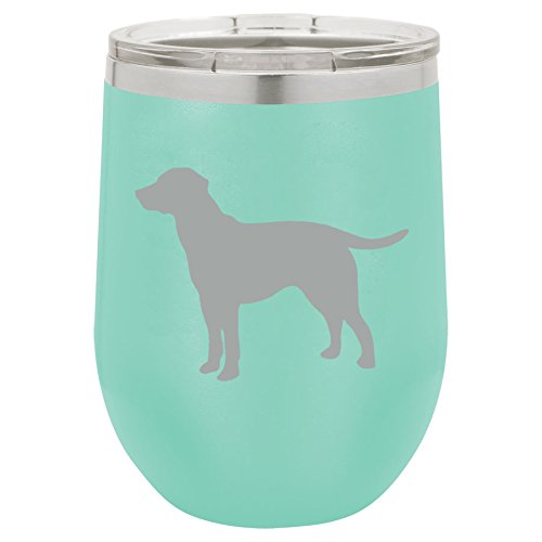 12 oz Double Wall Vacuum Insulated Stainless Steel Stemless Wine Tumbler Glass Coffee Travel Mug With Lid Lab Labrador Retriever (Teal)