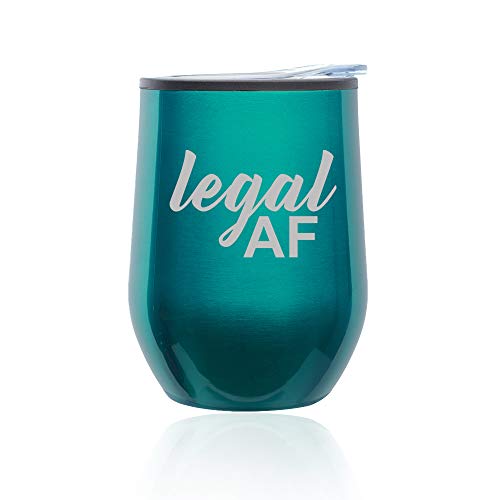 Stemless Wine Tumbler Coffee Travel Mug Glass With Lid Legal AF 21st Birthday (Turquoise Teal)