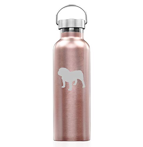 Rose Gold Double Wall Vacuum Insulated Stainless Steel Tumbler Travel Mug Bulldog (25 oz Water Bottle)