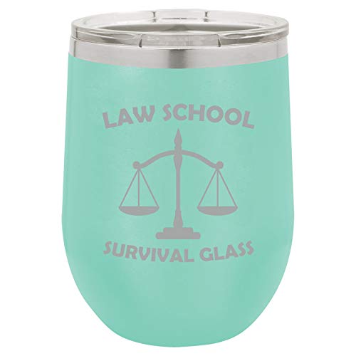 12 oz Double Wall Vacuum Insulated Stainless Steel Stemless Wine Tumbler Glass Coffee Travel Mug With Lid Law School Survival Glass Lawyer Paralegal Funny (Teal)