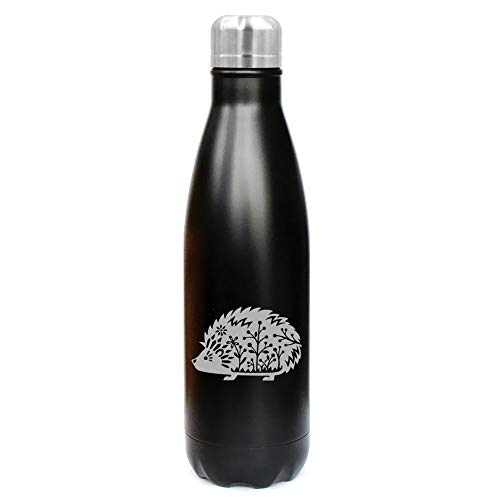 17 oz. Double Wall Vacuum Insulated Stainless Steel Water Bottle Travel Mug Cup Fancy Hedgehog (Black)