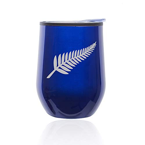 Stemless Wine Tumbler Coffee Travel Mug Glass With Lid New Zealand Silver Fern (Blue)