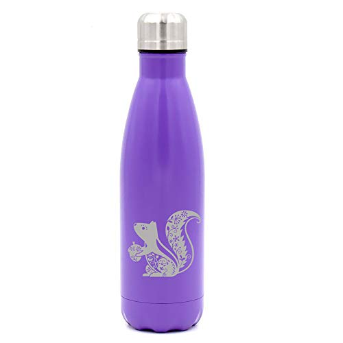 17 oz. Double Wall Vacuum Insulated Stainless Steel Water Bottle Travel Mug Cup Fancy Squirrel (Purple)