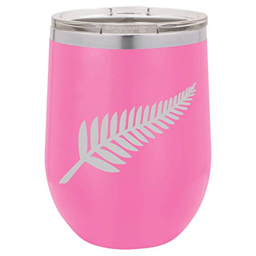 12 oz Double Wall Vacuum Insulated Stainless Steel Stemless Wine Tumbler Glass Coffee Travel Mug With Lid New Zealand Silver Fern (Hot-Pink)