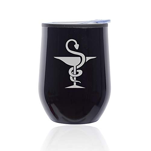 Stemless Wine Tumbler Coffee Travel Mug Glass With Lid Pharmacist Pharmacy (Midnight Black)