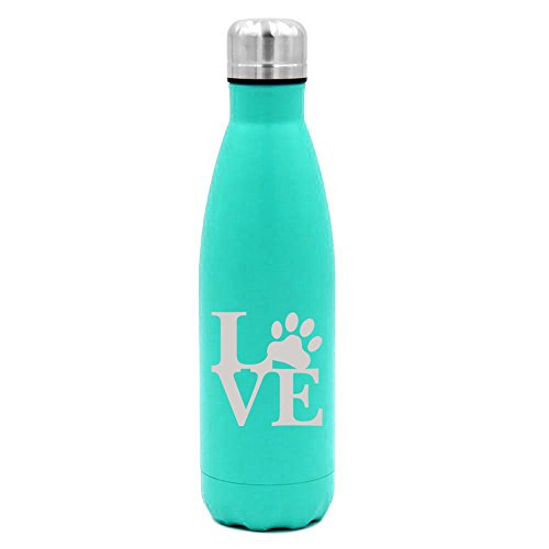 17 oz. Double Wall Vacuum Insulated Stainless Steel Water Bottle Travel Mug Cup Love Paw Print (Light-Blue)