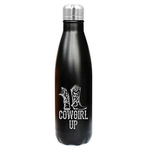 MIP Brand 17 oz. Double Wall Vacuum Insulated Stainless Steel Water Bottle Travel Mug Cup Cowgirl Up Boots (Black)