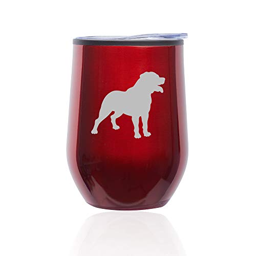 Stemless Wine Tumbler Coffee Travel Mug Glass With Lid Rottweiler (Red)
