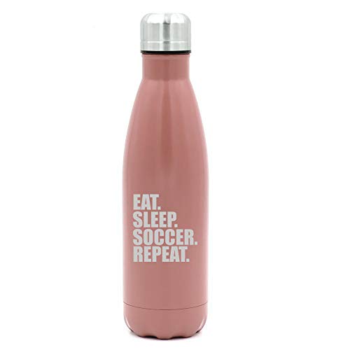 MIP Brand 17 oz. Double Wall Vacuum Insulated Stainless Steel Water Bottle Travel Mug Cup Eat Sleep Soccer Repeat (Rose Gold)