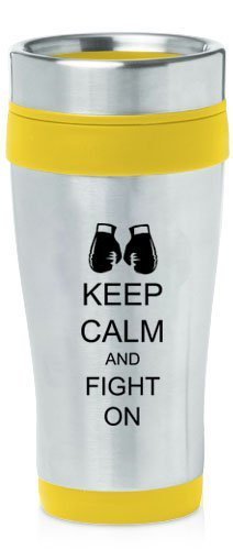 Yellow 16oz Insulated Stainless Steel Travel Mug Z2097 Keep Calm and Fight On Boxing,MIP