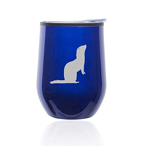 Stemless Wine Tumbler Coffee Travel Mug Glass With Lid Ferret (Blue)