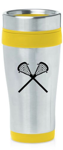 Yellow 16oz Insulated Stainless Steel Travel Mug Z1441 Lacrosse Sticks