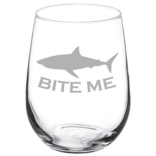 Wine Glass Goblet Bite Me Shark Funny (17 oz Stemless)