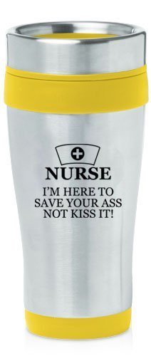 Yellow 16oz Insulated Stainless Steel Travel Mug Z2313 Nurse Here to Save You,MIP