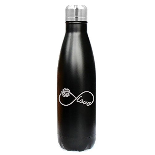 17 oz. Double Wall Vacuum Insulated Stainless Steel Water Bottle Travel Mug Cup Infinity Infinite Love For Volleyball (Black)