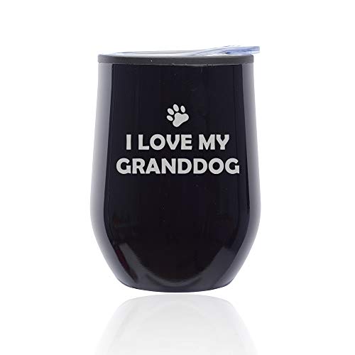 Stemless Wine Tumbler Coffee Travel Mug Glass With Lid I Love My Granddog Grandparent Of Dog Grandpa Grandma (Midnight Black)