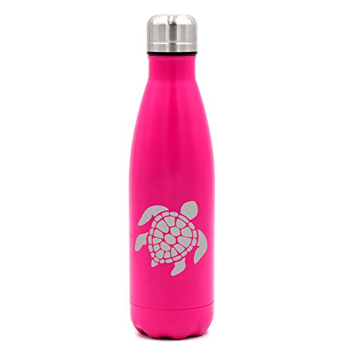 17 oz. Double Wall Vacuum Insulated Stainless Steel Water Bottle Travel Mug Cup Sea Turtle (Pink)