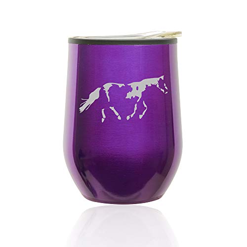 Stemless Wine Tumbler Coffee Travel Mug Glass With Lid Paint Horse (Royal Purple)