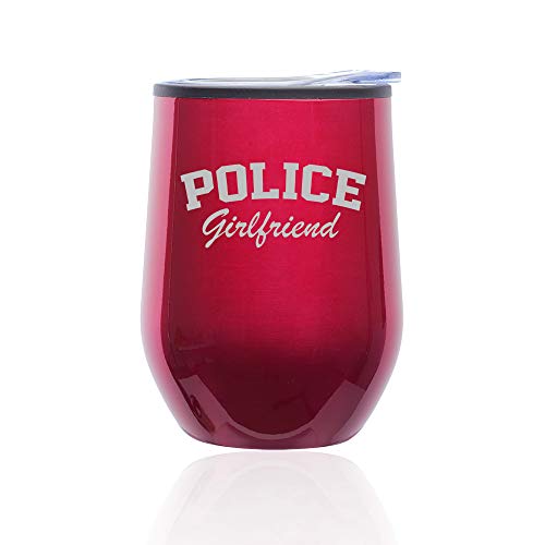 Stemless Wine Tumbler Coffee Travel Mug Glass With Lid Police Girlfriend (Fuchsia)