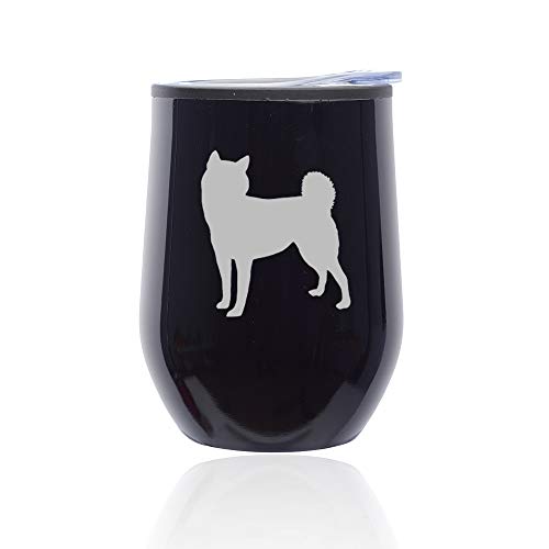 Stemless Wine Tumbler Coffee Travel Mug Glass With Lid Shiba Inu (Midnight Black)