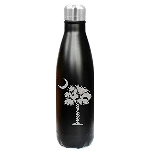 17 oz. Double Wall Vacuum Insulated Stainless Steel Water Bottle Travel Mug Cup Palmetto Tree South Carolina Palm Moon (Black)