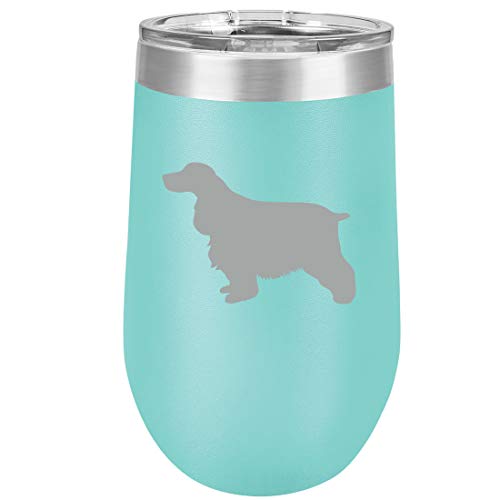 16 oz Double Wall Vacuum Insulated Stainless Steel Stemless Wine Tumbler Glass Coffee Travel Mug With Lid Cocker Spaniel (Teal)