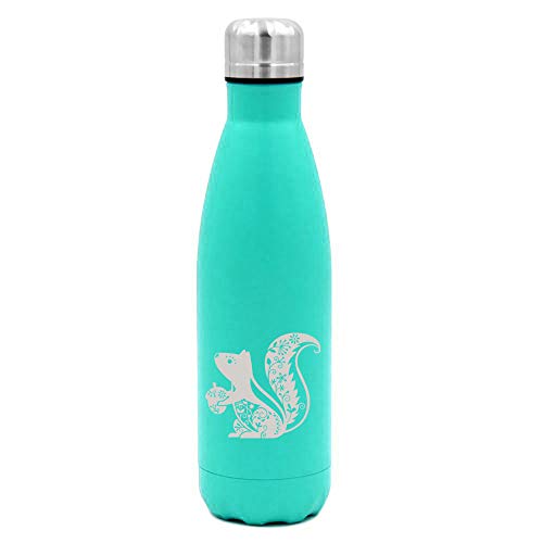 17 oz. Double Wall Vacuum Insulated Stainless Steel Water Bottle Travel Mug Cup Fancy Squirrel (Light-Blue)