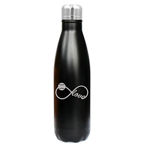 17 oz. Double Wall Vacuum Insulated Stainless Steel Water Bottle Travel Mug Cup Infinity Infinite Love For Baseball Softball (Black)