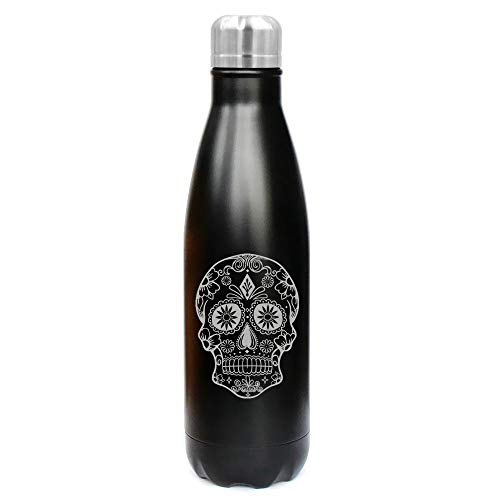 MIP Brand 17 oz. Double Wall Vacuum Insulated Stainless Steel Water Bottle Travel Mug Cup Sugar Candy Skull (Black)