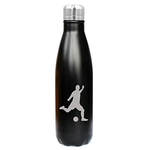 17 oz. Double Wall Vacuum Insulated Stainless Steel Water Bottle Travel Mug Cup Soccer Player (Black)