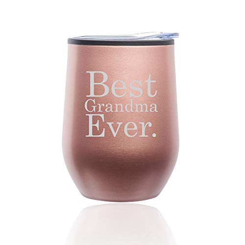 Stemless Wine Tumbler Coffee Travel Mug Glass With Lid Best Grandma Ever (Rose Gold)