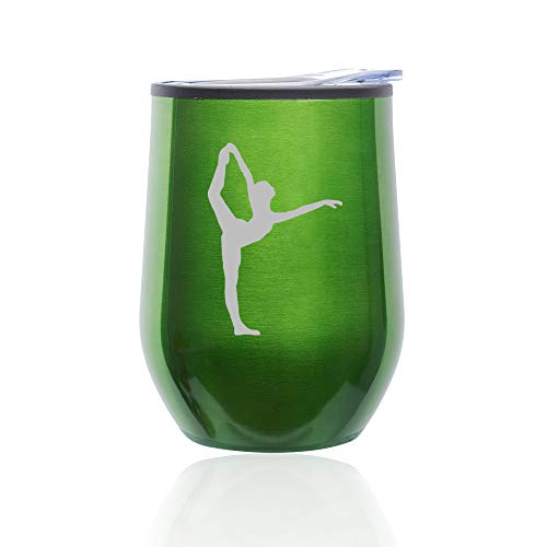 Stemless Wine Tumbler Coffee Travel Mug Glass With Lid Dancer Gymnastics (Green)